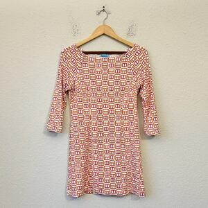 J. MCLAUGHLIN Mini Dress Red Orange Geometric Jersey Sheath Hippie